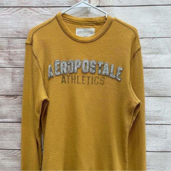 AEROPOSTALE THERMAL WAFFLE KNIT SHIRT IN MUSTARD YELLOW - Picture 2 of 6